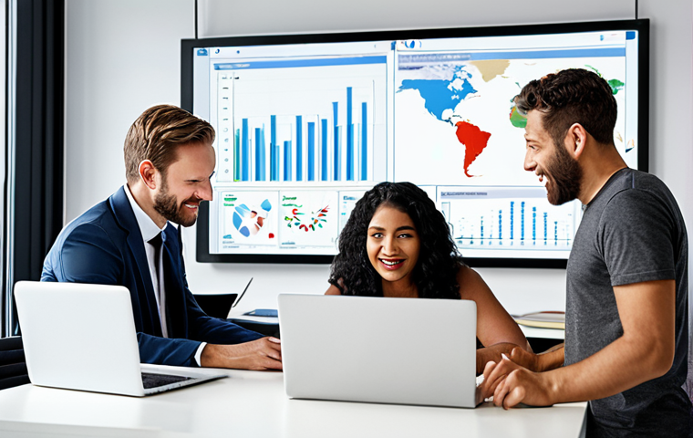 **Prompt:** A diverse team collaborating in a modern office, some using laptops displaying charts and graphs, while others are engaged in a lively discussion. Background elements include flags from various countries subtly displayed, symbolizing global partnerships. Emphasize a sense of cultural sensitivity and successful international business relations. Style: Corporate photography, bright and optimistic.