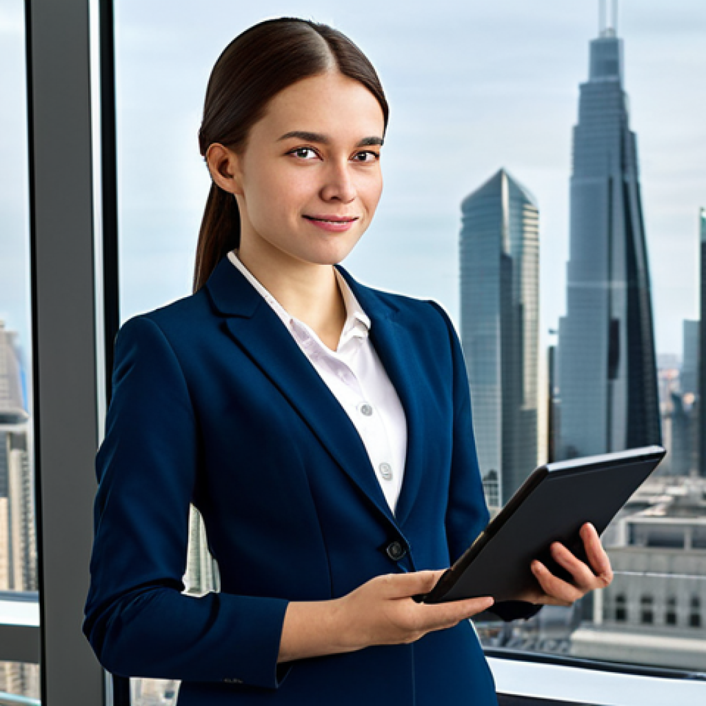 Confident Professional**

"A young professional woman, fully clothed in a modern, modest business suit, standing in front of a large glass window overlooking a bustling city skyline, appropriate attire, holding a tablet displaying a graph with upward trends, a confident and determined expression on her face, perfect anatomy, natural proportions, well-formed hands, proper finger count, professional lighting, safe for work, appropriate content, professional, family-friendly."

**