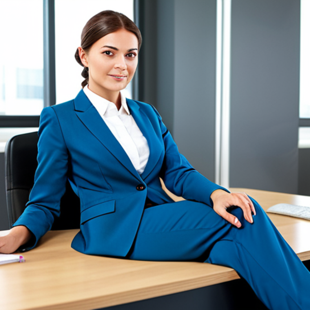 **

"A confident businesswoman in a modest business suit, sitting at a desk in a bright, modern office. Fully clothed, appropriate attire, safe for work, perfect anatomy, natural proportions, professional photography, high quality."

**