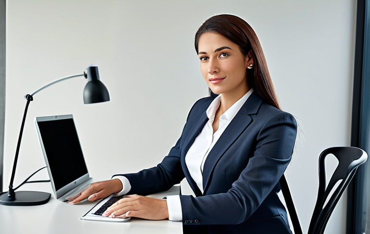 **Professional Businesswoman:** A professional businesswoman in a modest business suit, sitting at a desk in a modern office, fully clothed, appropriate attire, safe for work, perfect anatomy, natural proportions, professional photography, high quality.