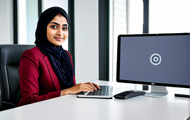 무역영어 실기 과제 완성 팁 - **

A professional businesswoman in a modest, tailored salwar kameez, sitting confidently at a moder...