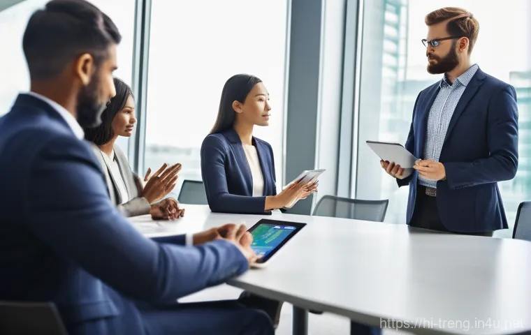 무역영어 시험 관련 법규와 규정 - **Prompt:** A diverse group of international business professionals, men and women of various ethnic...