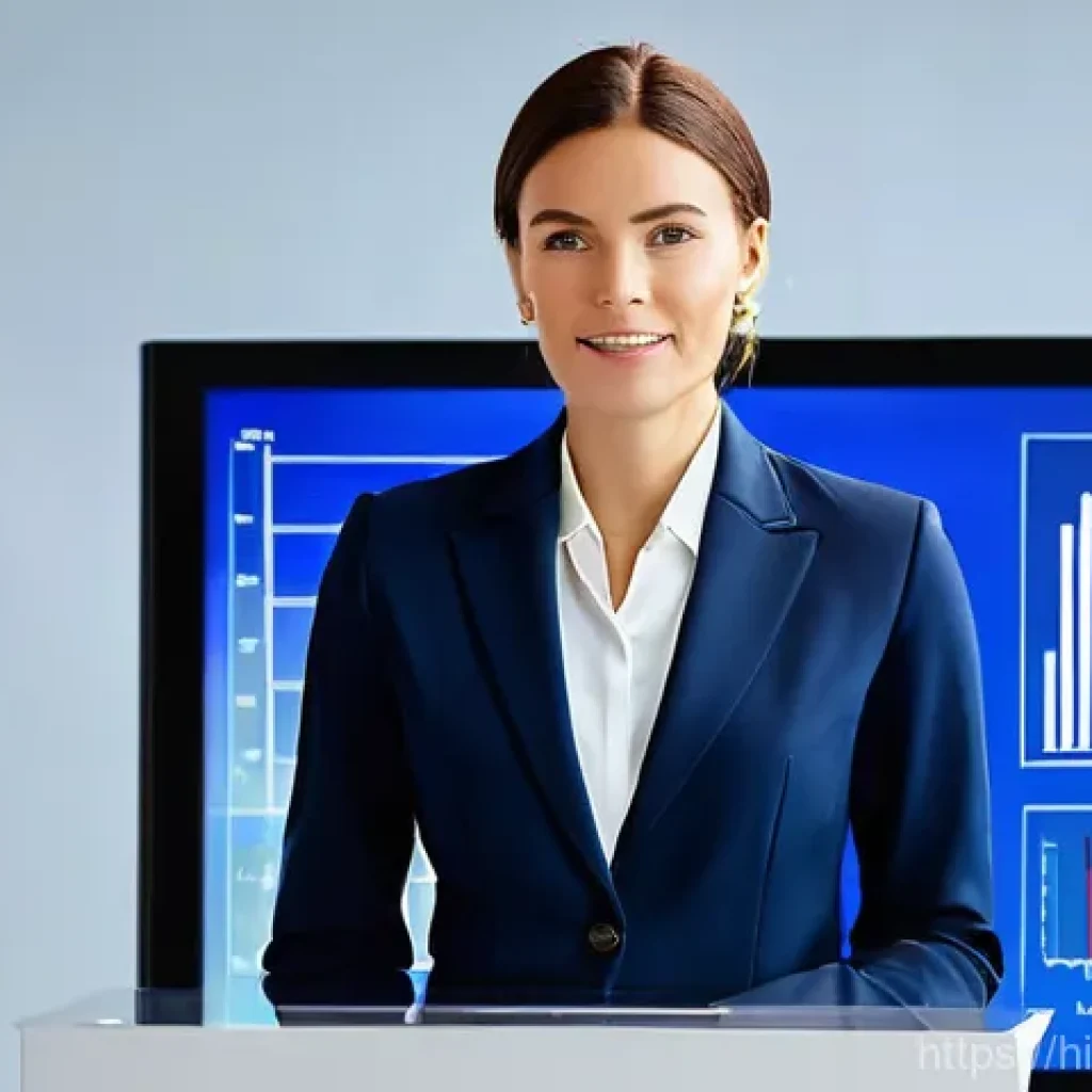 무역영어 학습 자료 제작과 효율적 활용법 - **Prompt:** A confident, articulate professional woman in her early 30s, dressed in a sleek, dark bl...