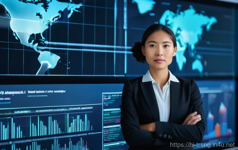 무역영어 실기시험을 위한 실전 연습 사례 - **Prompt:** A diverse, confident female professional in her early 30s stands in a sleek, modern glob...