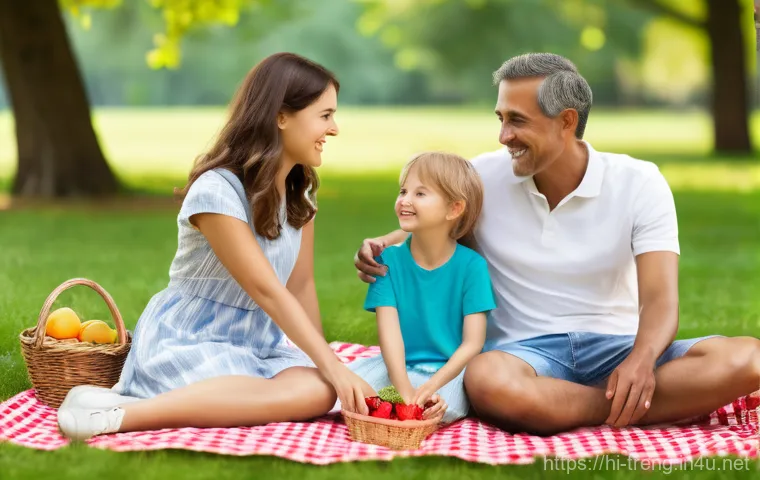 무역영어 필기시험 대비 연습 문제 제작 - **Prompt 1:** A cheerful family of four – a mother, father, and two children (a boy and a girl, appr...