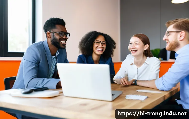 무역영어 학습 커뮤니티를 통해 성장한 사례 - **Prompt 1: Online Business English Community Collaboration**
    "A diverse group of young adults, ...