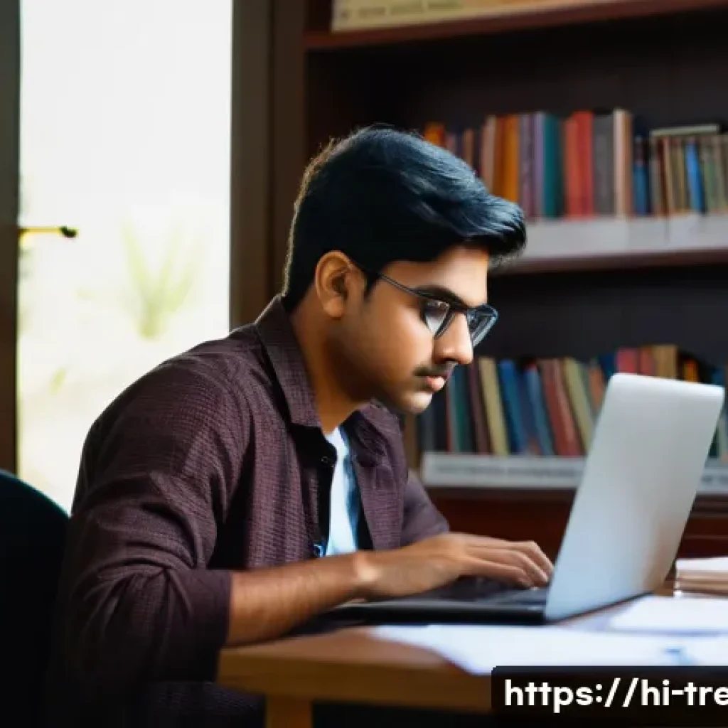 무역영어 시험 대비 모의고사 활용 - A focused Indian student sitting at a study desk in a quiet room, taking a business English mock tes...