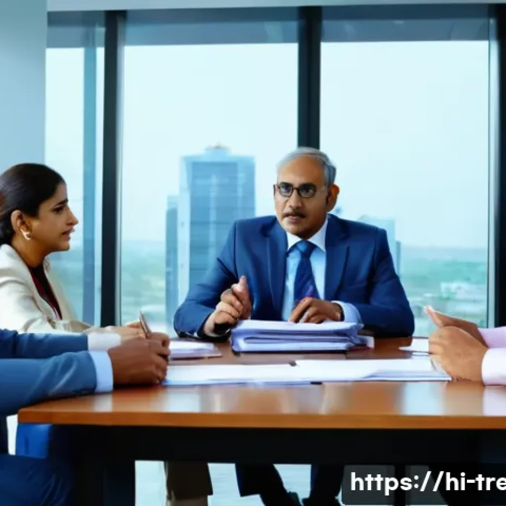 무역영어 실기시험 대비에서 배운 점 - A professional business meeting scene featuring diverse Indian professionals dressed in formal busin...