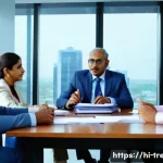 무역영어 실기시험 대비에서 배운 점 - A professional business meeting scene featuring diverse Indian professionals dressed in formal busin...