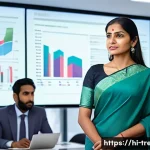 Home 23 무역영어 자격증의 실질적 활용 사례 - A professional Indian businesswoman in a modern office setting, wearing formal business attire with ...