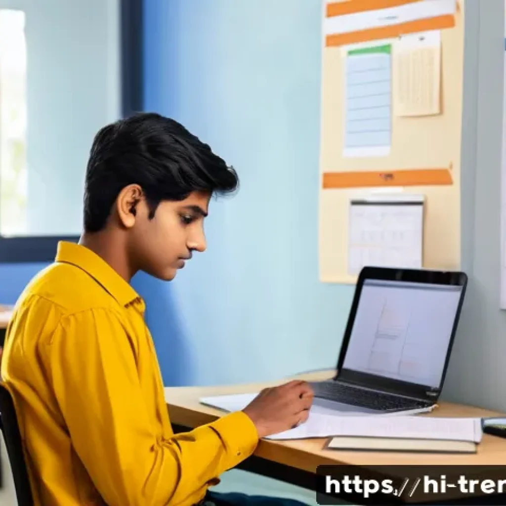 무역영어 시험 준비 중 효율적인 시간 활용법 - A focused young Indian student studying Trade English in a bright, tidy room with minimal distractio...