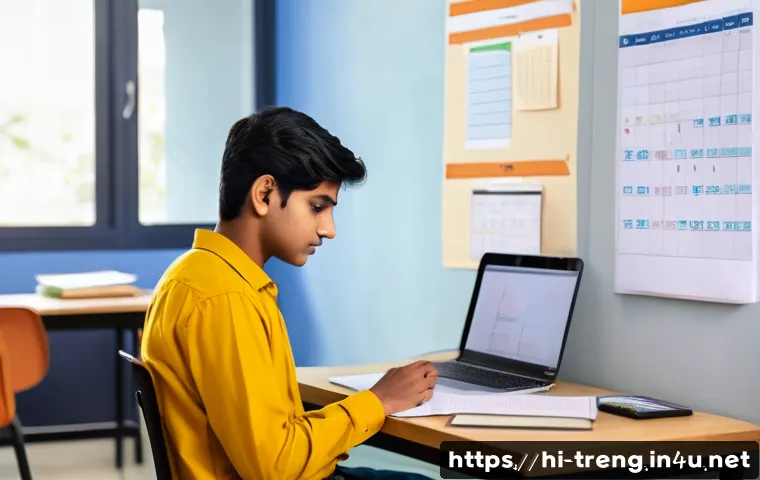 무역영어 시험 준비 중 효율적인 시간 활용법 - A focused young Indian student studying Trade English in a bright, tidy room with minimal distractio...