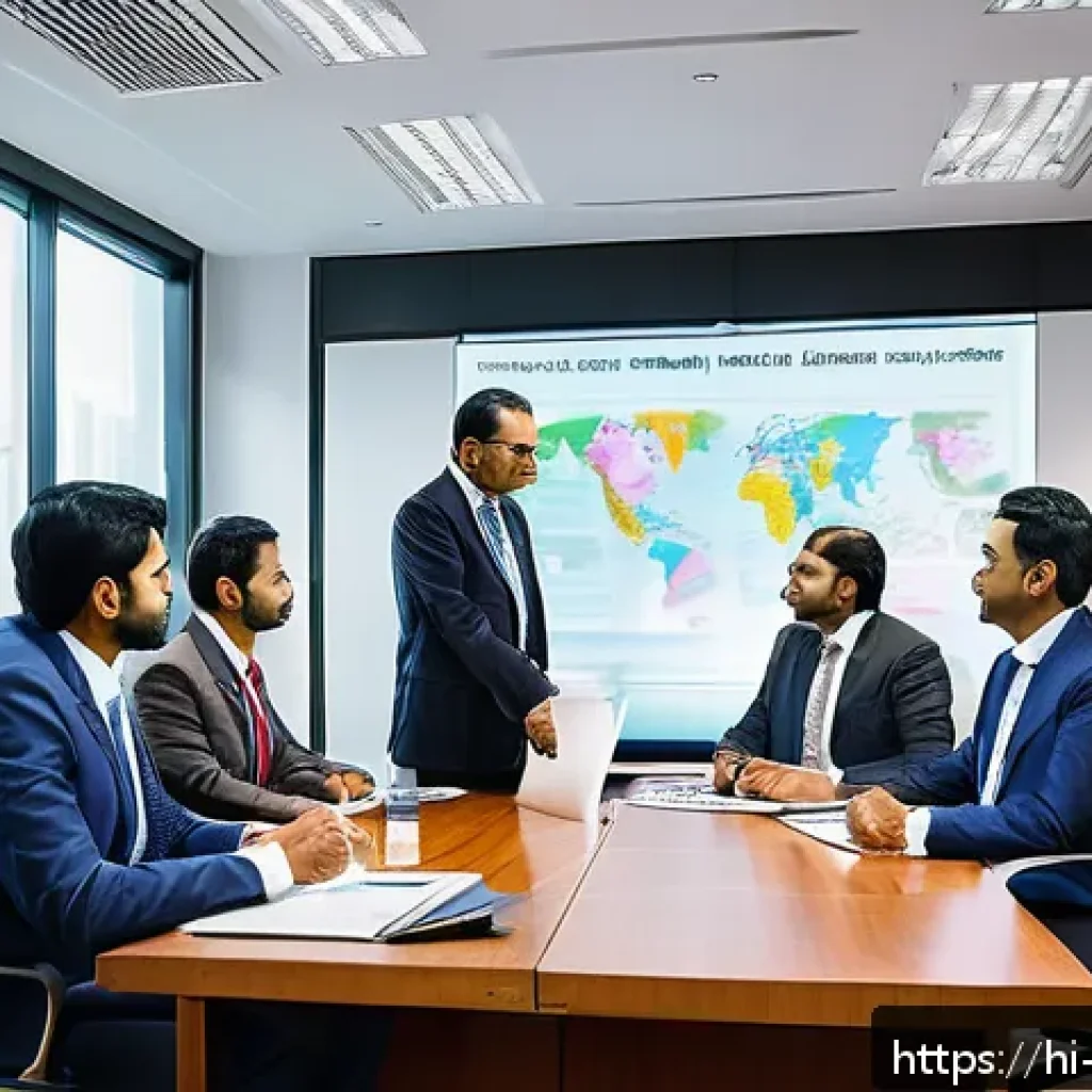 무역영어 실무와 학문적 접근 - A professional Indian business meeting scene set in a modern corporate office with diverse Hindi-spe...