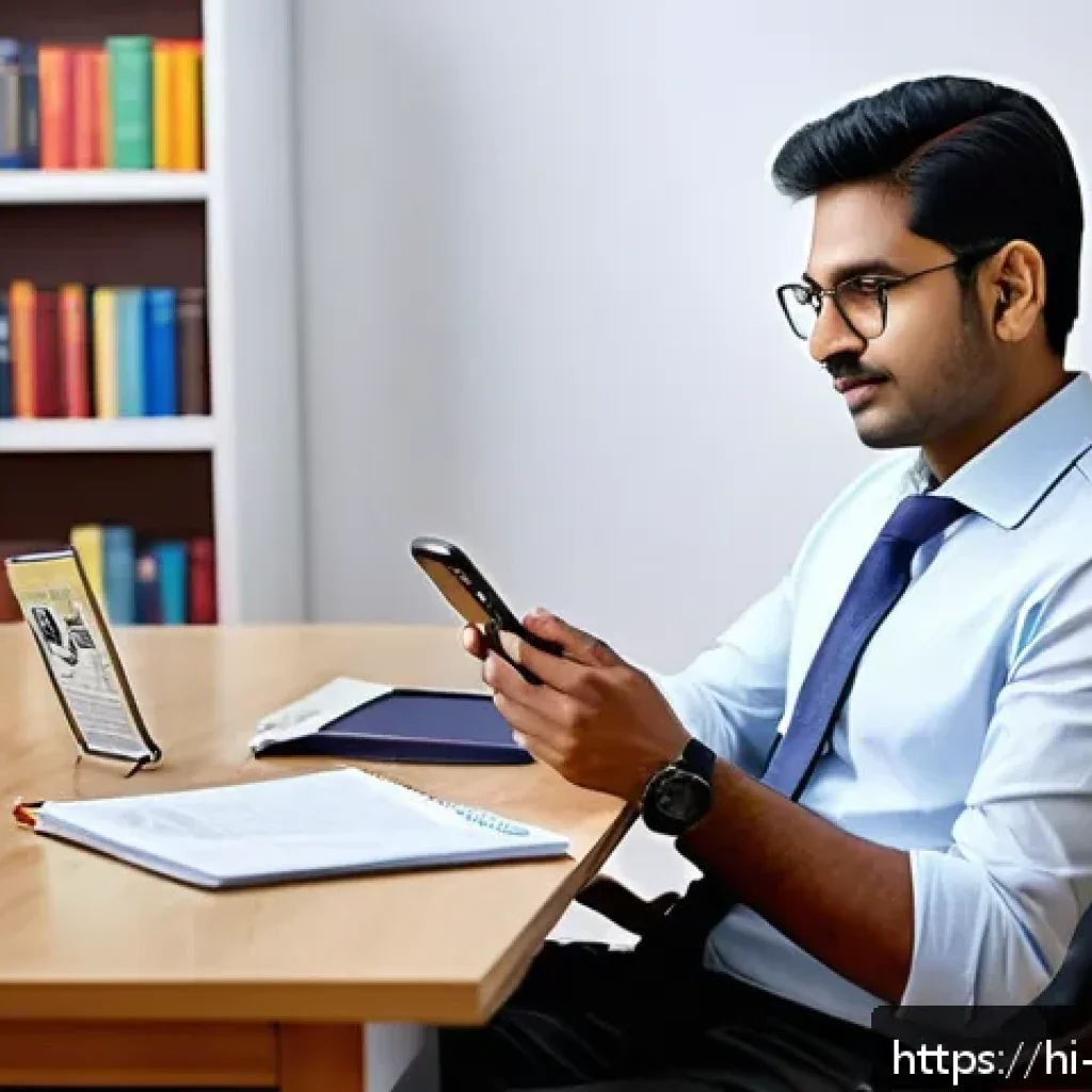 무역영어 학습을 위한 추천 도구 - A professional Indian man in formal business attire sitting comfortably in a modern home office, usi...
