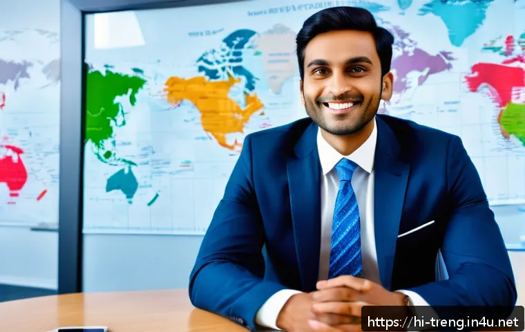 무역영어 자격증 취득의 장단점 - A confident Indian professional in formal office attire, wearing a suit and tie, engaged in a busine...