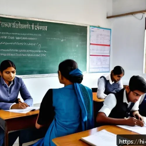무역영어 필기 시험과 실기 시험의 차이점 - A detailed classroom scene showing a diverse group of Hindi-speaking students attentively participat...