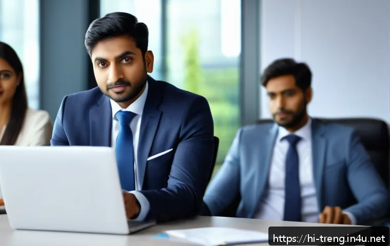 무역영어 자격증의 직무 적용과 효과 분석 - A professional Indian man in formal business attire sitting confidently at a modern office conferenc...