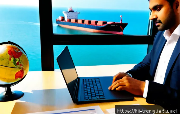 무역영어 자격증의 직무 활용도 평가 - Photorealistic Indian trade professional reviewing blank export documents beside a laptop with an un...